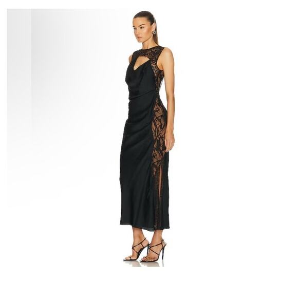 Simkhai Vea Lace Trim Open Back Gown Womens Size 10 Black Draped Satin NEW - Picture 9 of 10